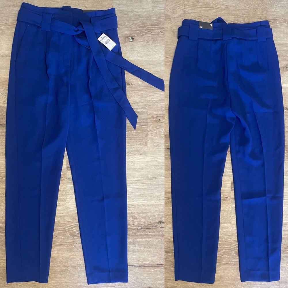 Express Royal Blue High-Waist Cropped Tapered Pants with Belt - Picture 4 of 8